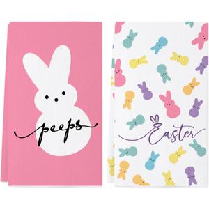 Siilues Easter Kitchen Towels, Colorful Peeps Happy Easter Dish Towels 18x26 Inch Bunny Kitchen Hand Towels Seasonal Spring Holiday Decorations Home Party Decor Drying Dishcloth Set of 2