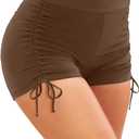Yonique Women Swim Shorts High Waisted Swimsuit Shorts Tummy Control Bathing Suit Bottom Plus Size Boyshorts (Brown, XL)