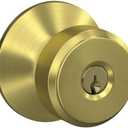 SCHLAGE F51A BWE 608 PLY Bowery Knob with Plymouth Trim Keyed Entry Lock, Satin Brass