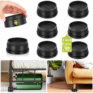 Yookwutar 6 Pack Furniture Risers 1 Inch, Adjustable Bed Risers Heavy Duty for Table Desk Couch Chair Sofa Cabinet Bed Frame Dorm, Round Stackable Table Leg Risers Lift Height 1", 2" or 3", Black