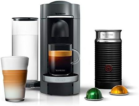 Nespresso Vertuo Plus Deluxe Coffee and Espresso Maker by De'Longhi, Titan with Aeroccino Milk Frother, 110 Volts
