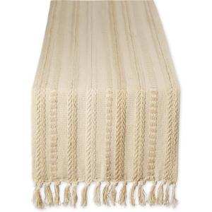 DII Farmhouse Braided Stripe Table Runner Collection, 15x108 (15x113, Fringe Included), Vintage Linen