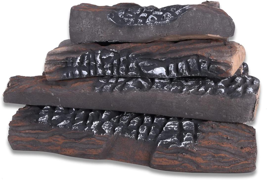GasSaf Large Gas Fireplace Logs, 10 Piece Ceramic Fire Logs for Fire Pit and Fireplace, Ventless, Vented, Gas Inserts, Electric, Realistic Fake Fireplace Logs