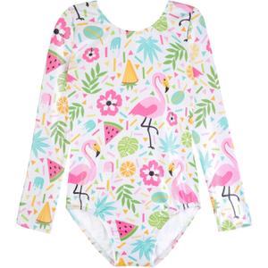 HOZIY Long Sleeve Leotards for Girls Gymnastics Kids Toddler Tumbling Outfits Floral Unicorn Galaxy Rainbow Stripe Pattern (9-10 Years, Flamingo)