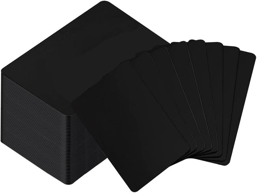 50 PCS Metal Business Card 0.8 mm Thickness Aluminum Metal Blanks Cards for Laser Engraving Home Office Customer DIY Gift Plate Invitations, 3.4 x 2.1 Inch, Black