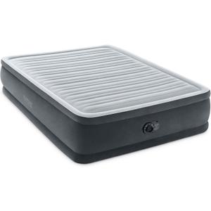 Intex Dura-Beam Deluxe Comfort-Plush Elevated Air Mattress: Fiber-Tech  Queen Size  Built-in Electric Pump  18in Bed Height  600lb Weight Capacity (Grey)