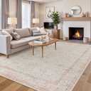 LIVEBOX Washable 9x12 Area Rug for Living Room, Soft Boho Pink Rug for Bedroom, Non-Slip Vintage Floral Rug, Ultra-Thin Non-Shedding Large Carpet for Dining Room, Nursery, Home Office, Light Pink