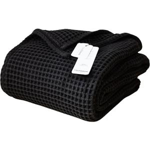 Premium Waffle Blanket Queen Size Black - Luxury, Pure 100% Turkish Cotton, Light and Airy Waffle Weave All-Season Quilt - Lux Decorative Bedspread (Black, Queen 91" x 95" Inch)