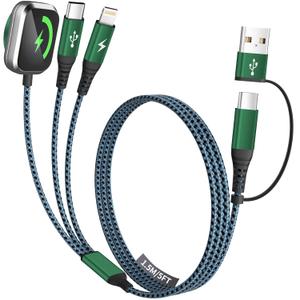 Travel Gifts for Women, Multi Charging Cable for iWatch Charger, 3 in 2 Charging Cable for Multiple Devices, USB A&C/Watch Charger/Type-C/L Cord Compatible with iWatch/iPhone 17-11/Car, 5FT (Green)