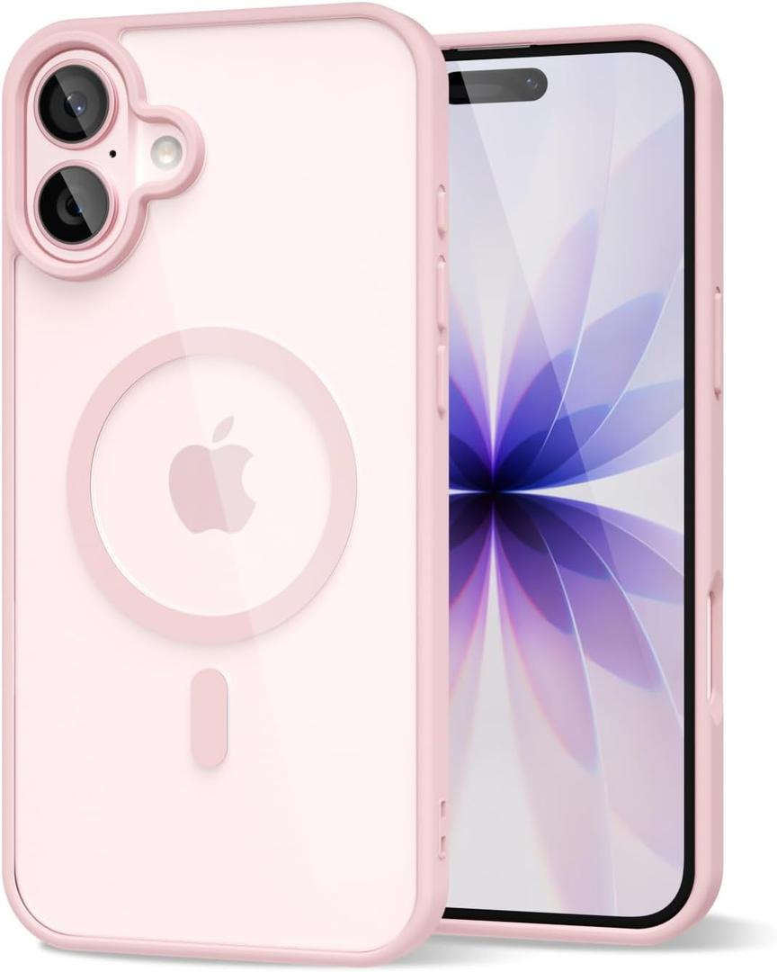 Oakxco for iPhone 17 Case Clear Magnetic Compatible with Magsafe, Cute Thin Slim Transparent Non-Yellowing TPU Bumper, Shockproof Hard Shell & Soft Silicone Mag Safe Phone Case for Women, Light Pink