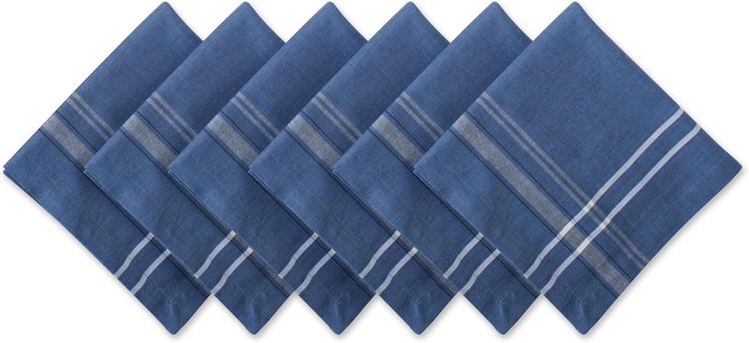 DII French Stripe Tabletop Collection Farmhouse Style Dining Table Linen Napkin Set, 20x20, Blue Chambray, 6 Piece