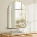 Arched Gold Bathroom Mirror,24 x 36 Inch Arch Wall Mirror with Wood Frame,Vanity Modern Tempered Glass Mirror for Bedroom,Entryway,Living Room