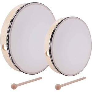 Foraineam 10 Inch & 8 Inch Hand Drum Musical Percussion Instrument Wooden Frame Drum with Wood Drum Sticks