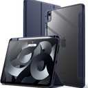 JETech Case ONLY for iPad Air 11-Inch M4/M3/M2 (2026/2025/2024), iPad Air 5/4 (2022/2020 5th/4th) with Pencil Holder, Clear Transparent Back Slim Stand Shockproof Tablet Cover (Deep Navy)