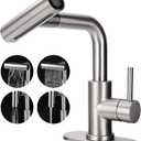 Bathroom Sink Faucet with 4 Mode Pull Down Sprayer, Brushed Nickel Single Handle Pull Out Faucet with Pop-Up Drain, 1 or 3 Hole Laundry Bar Basin Faucet with Deck Plate