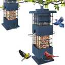 Squirrel Proof Bird Feeder, Metal Bird Feeders for Outdoors Hanging, Squirrel Proof Wild Birds Seed Feeders for Finch Cardinal Blue Jay Outside (Blue, 3Lb)