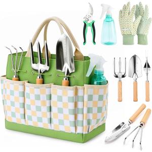Gardening Tool Set, 9-Piece Heavy Duty with Durable Tote Bag, Ergonomic Rust-Resistant Garden Tools, Ideal Gardening Kit Gifts for Women, Gardener, Beginning Gardener