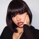 ToyoTress Light Brown Bob Wigs With Bangs - 10 Inch Yaki Straight Hair Daily Costume Wig For Black Women, Soft Short Synthetic Hair Replacement Wigs Heat Resistant (10 Inch, #4-613H)