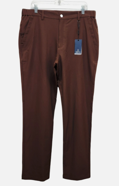 Veboon Mens Proflex Pants Size 36x30 Cotton Flex Polo Slim Fit Brown Formal