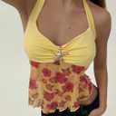 Women Y2k Lace Halter Tank Top Sexy Tie Back Cami Top See Through Backless Camisole Going Out Streetwear(B02 Yellow,s) (Yellow, S)
