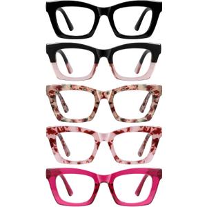 Reading Glasses for Women-5 Pack Blue Light Blocking Square Fashion Readers with Spring Hinge Computer Eyeglasses(Mix1, 2.50x)