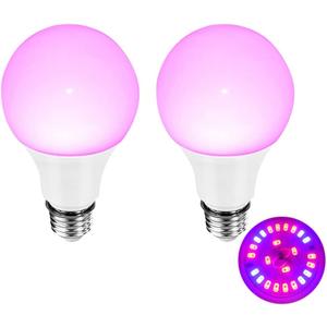 Grow Light Bulbs for Indoor Plants - Full Spectrum E26 A19 LED Lamp Bulb 12W - Balanced Spectrum 5000K with Red & Blue Light for Seeds, Greens, Hydroponics - 2 Pack