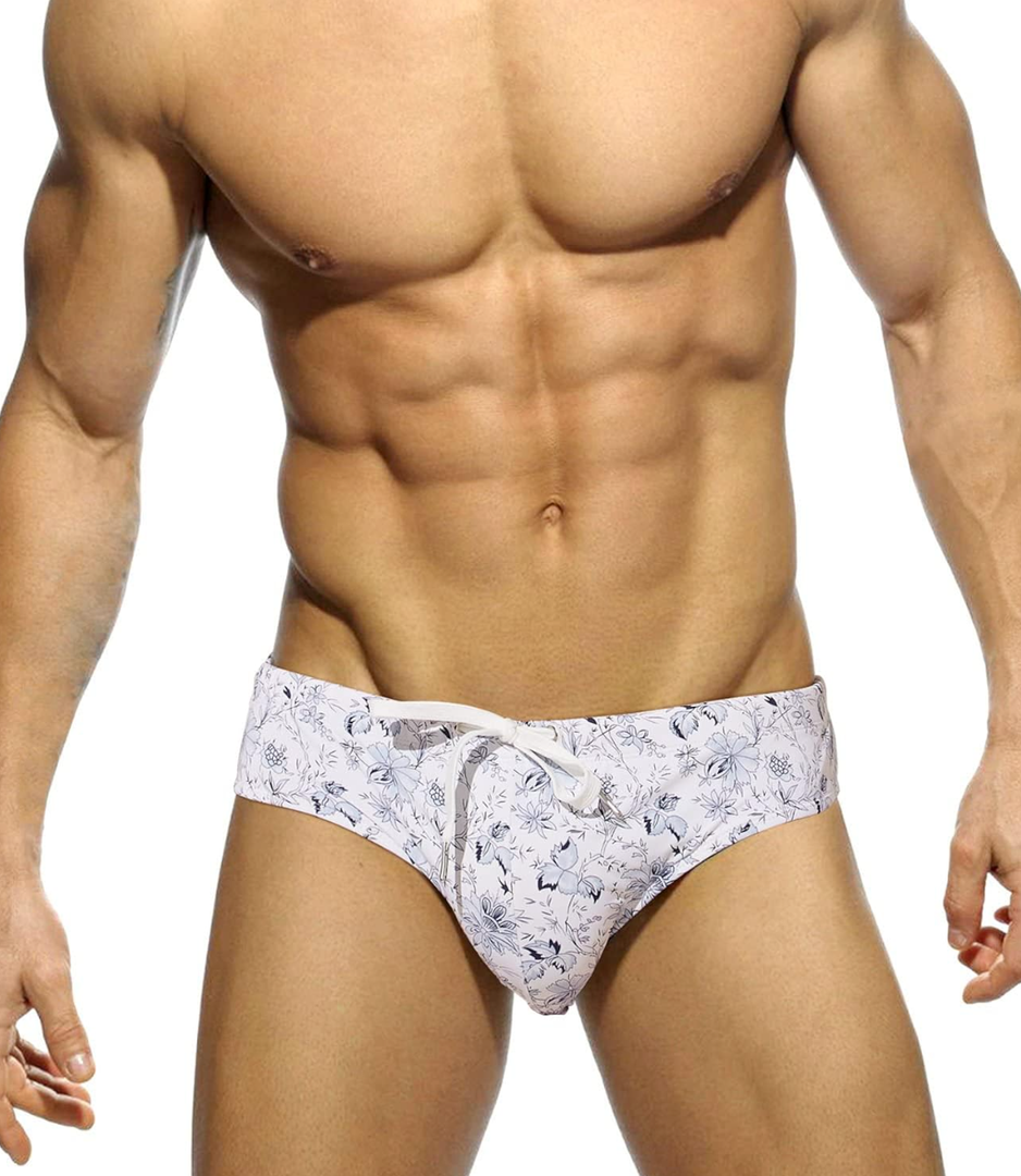 MIZOK Men's Ployester Swimsuit Bikini Briefs with Adjustable Drawstring M