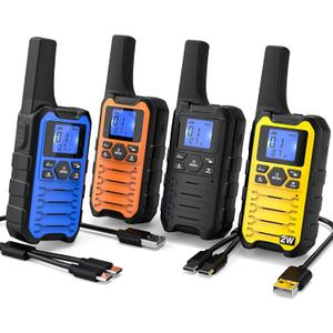 Wishouse K15 Walkie Talkies Long Range for Adults, Rechargeable Two-Way Radios 4 Pack, 2W FRS, 22 Channels, USB-C, Flashlight, NOAA/SOS, Quick Pair, for Camping & Hunting, Emergency Use