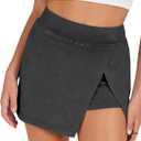 Lianlive Women's Mini Skirt High Waist Casual Split Hem Black Skort Athletic Tennis Bodycon Skirts with Inner Shorts (Medium)