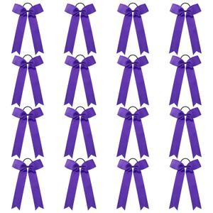 DEEKA 16 PCS Purple Collegiate Style Cheer Bows for Girls Teens Softball Cheerleader Sports - Handmade Bows with Long Tail (5.5 x 9 Inch(Pack of 16))