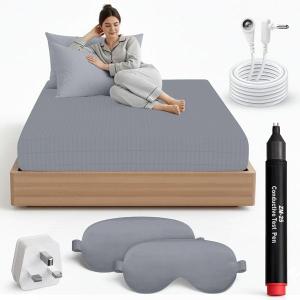 Grounding Sheet (Organic Cotton with Silver Fibres), Deep Sleep, Recovery & Sleep Optimisation, Grounded Bed Sheet for Natural Sleep Therapy, Breathable Fitted Sheet, Deep Pocket, Queen, Gray