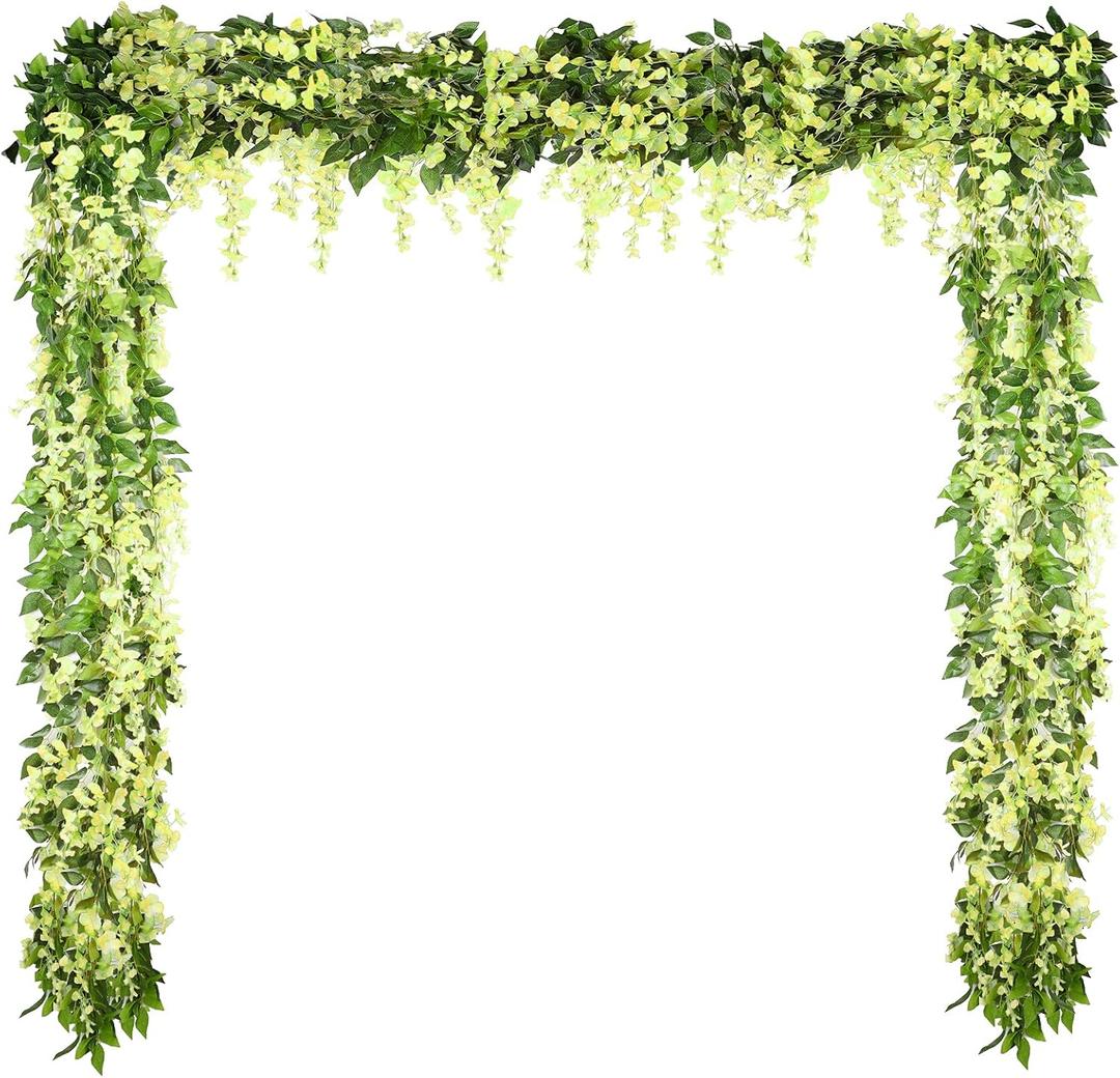 Syhood 4 Pieces 26 Ft in Total Green Wisteria Garland Hanging Flowers Artificial Vine Wedding Silk Wisteria Hanging Flower for Wedding Arch Home Garden Party Outdoor Decor