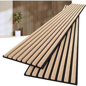 2-Pcs 94.5"x11.02" Wood Panels for Interior Wall Decoration,Wooden Slat Panels for Noise Reduction,Sound Panels with Solid Wood Veneer,Long Square Acoustic Panels for Home,Office,Natural Oak