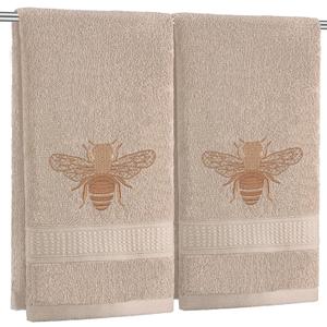 2 Pcs Bee Hand Towels Brown Bathroom Decor 14x29 Inch Embroidered 100% Cotton Soft Absorbent Spring Summer Decorative Hand Towels for Bathroom Kitchen