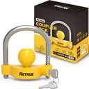 RETRUE Universal Coupler Lock Trailer Locks Ball Hitch Trailer Hitch Lock Adjustable Security Heavy-Duty Steel Fits 1-7/8 Inch, 2 Inch, 2-5/16 Inch Couplers, Bright Yellow, Light Weight