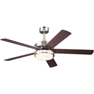 Westinghouse Lighting 7209100 Transitional Castle LED 52 inch Brushed Nickel Indoor Ceiling Fan, LED Light Kit with Opal Frosted Glass