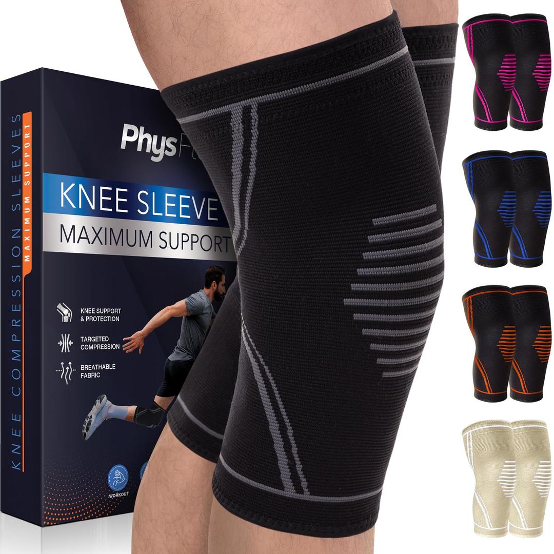 Knee Brace for Pain Relief - 2 Pack Knee Compression Sleeves for Men and Women - Support for Weightlifting, Gym, Workout, Volleyball - Meniscus Tear, ACL, Arthritis (Large, Black)