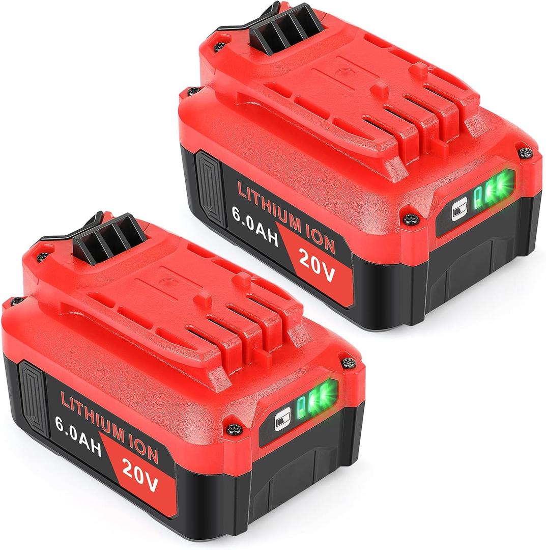 2Pack 6.0Ah 20V Battery Replacement for Craftsman 20V MAX CMCB204 CMCB202 CMCB201 CMCD700C1 CMCS500B Compatible with V20 Cordless Power Tools