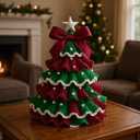 DIY Crochet Christmas Tree Kit – Handmade Holiday Decoration Set, Parent-child activities craft kit, Tree Bow Pearl Embellishment, Cross-stitch by hand, Festive decorations (Multicolour) (Green & White)