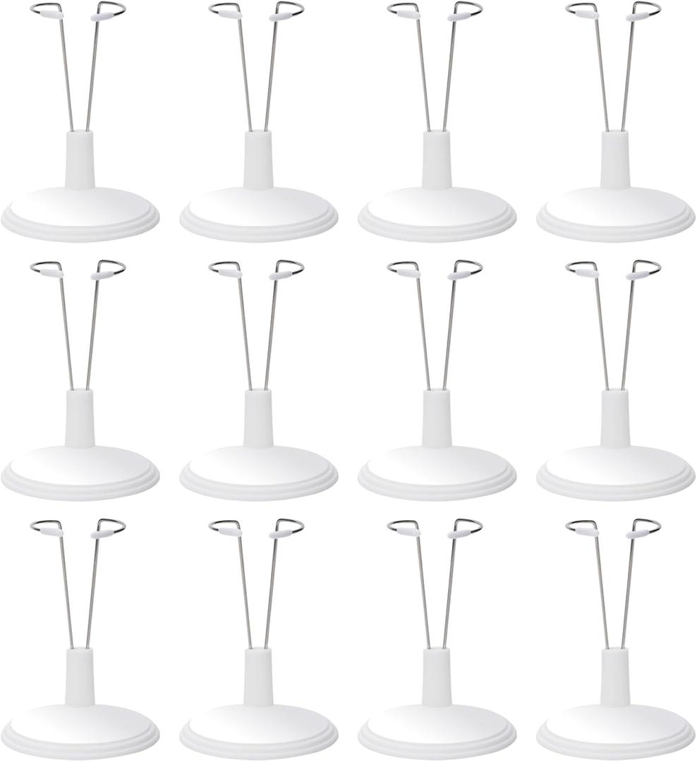 12 Pack Adjustable Doll Stand Compatible with 6.8 Inch Dolls, White Plastic Support Holder (Not Include Dolls)