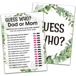 Baby Shower Game Cards, Find Who Dad or Mom Game, Tropical Jungle Theme Party Games, Set of 30 (Green007)