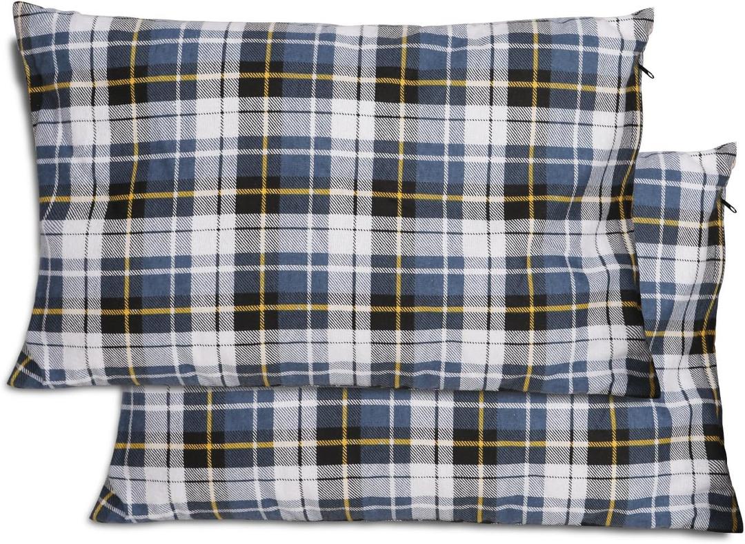 REDCAMP Small Camping Pillow Lightweight and Compressible, Flannel Travel Pillow with Removable Pillow Cover, 2 Pack