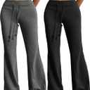 RoseSeek Women's 2 Packs Flare Leggings Drawstring Bell Bottom Sweatpants Elastic Waist Yoga Pants (Black and Grey), M