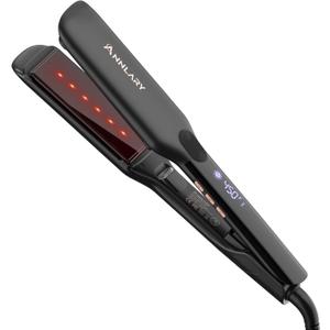 Hair Straightener, 1.75 Inch Flat Iron with Infrared and Ionic Technology, Titanium Plate with Ceramic Coating Dual Voltage Straightener with Heat-Resistant Silicone for All Hair Types