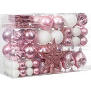 XmasExp 99-Pack Christmas Ball Ornaments Assorted Shatterproof Christmas Tree Decorations with Hand-held Gift Package for Xmas Tree,Home,Party(Baby Pink)