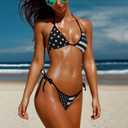 Women's Bikini Set Two Piece Halter Triangle Tie Side Swimsuit (Black, S)