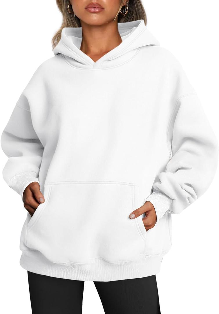 Trendy Queen Womens Oversized Hoodies Fleece Sweatshirts Sweaters Spring Outfits 2025 Pullover Fall Winter Clothes (Medium, White)