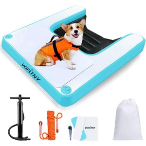 VOFiTNY Dog Boat Ramp Puppy Docks Water Plank Inflatable Floating Ladder Protable Pup Ramp for Pool Lake Up to 30 Pounds Easy for Small Dogs (Cyan)