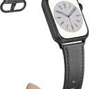 Leather Band Compatible with Apple Watch Bands 38mm 40mm 41mm 42mm Series 10, Elegant Top Grain Genuine Leather Bands Replacement Strap for Apple iWatch Series 10 9 8 7 6 5 4 3 2 1 SE2 SE Women (Graphite Black)