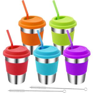 Stainless Steel Kids Cups, 5 Pack Colorful Drinking Tumbler Sippy Cup with Silicone Lids and Straws Metal Mugs for Toddlers, Children and Adults - 12oz